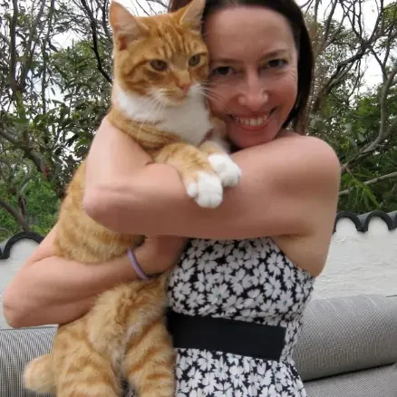 Staff member holding a cat at The DD's boutique cattery Killarney Heights Sydney
